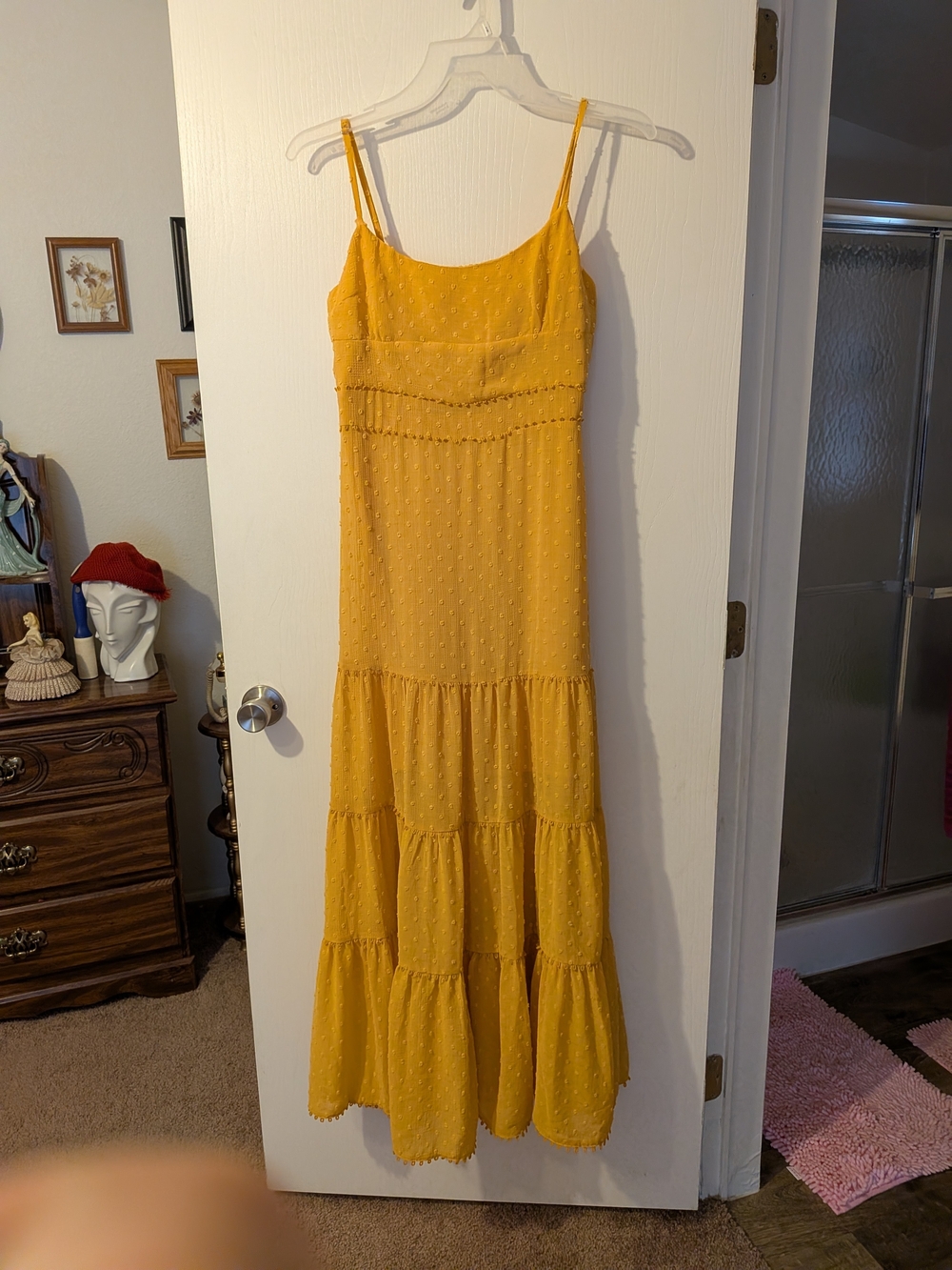 The Vintage Shop Mustard Yellow Tiered Spaghetti-Strap Maxi Dress